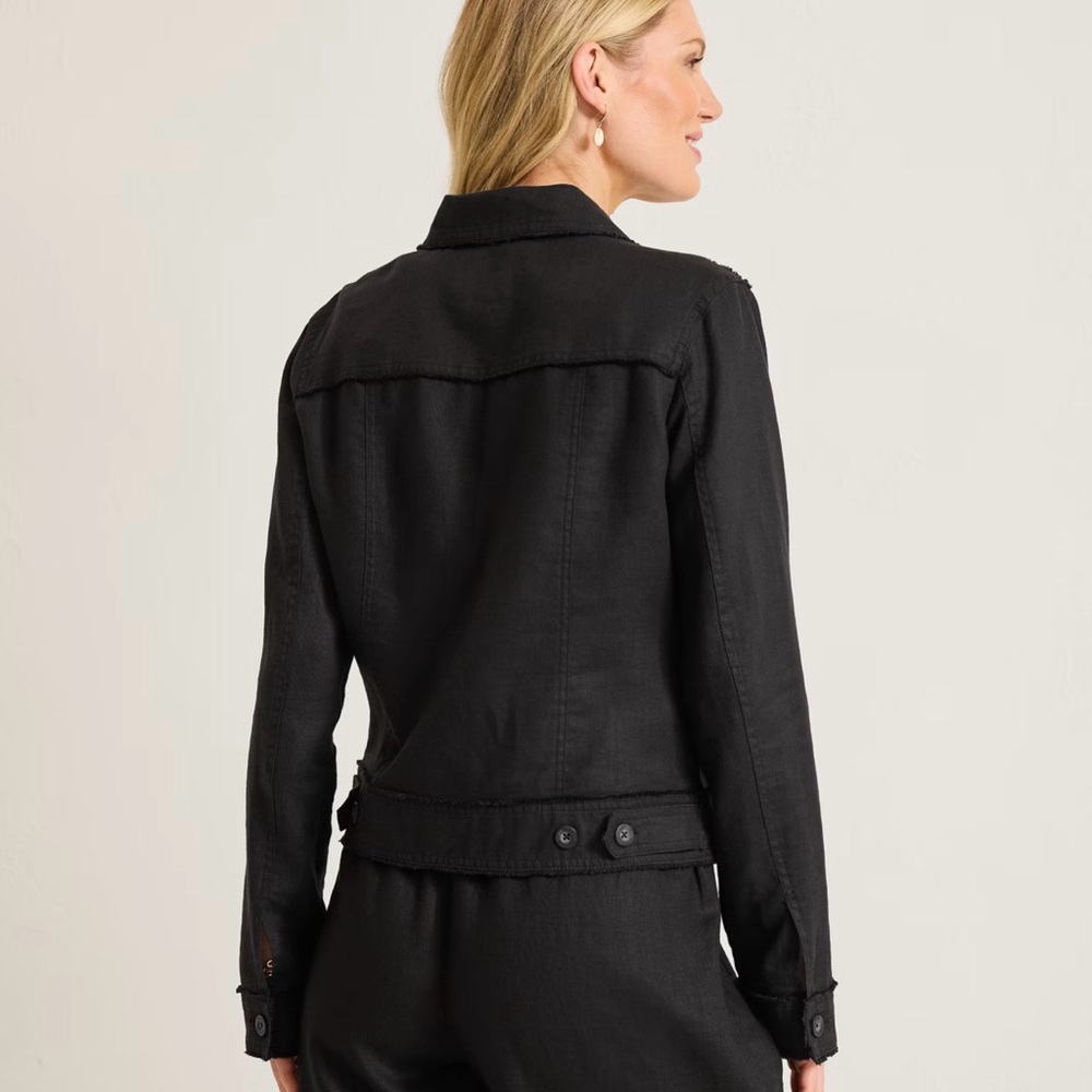 Tommy Bahama Two Palms 100% Linen Raw edge jacket.  Black Button-Front. - Picture 7 of 7